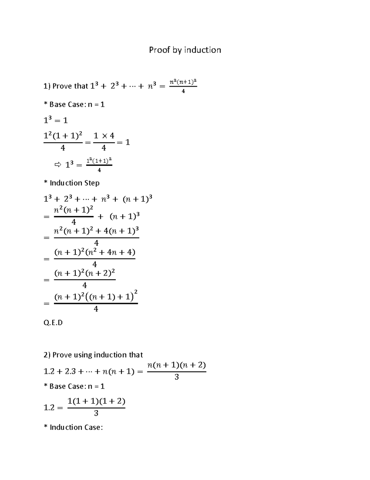 Proof By Induction Proof By Induction Prove That 1 3 2 3 ⋯ 𝑛 3 𝑛 2 𝑛1 2 4 Base Case 4299