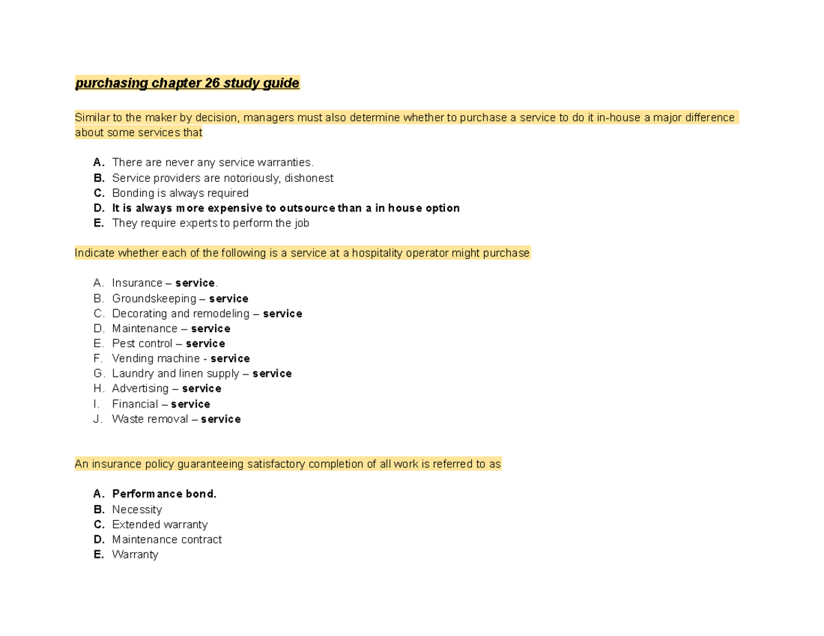 Purchasing chapter 26 study guide - purchasing chapter 26 study guide ...