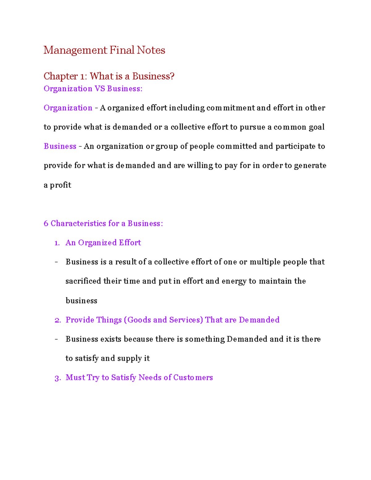 Management Notes - Management Final Notes Chapter 1: What is a Business ...