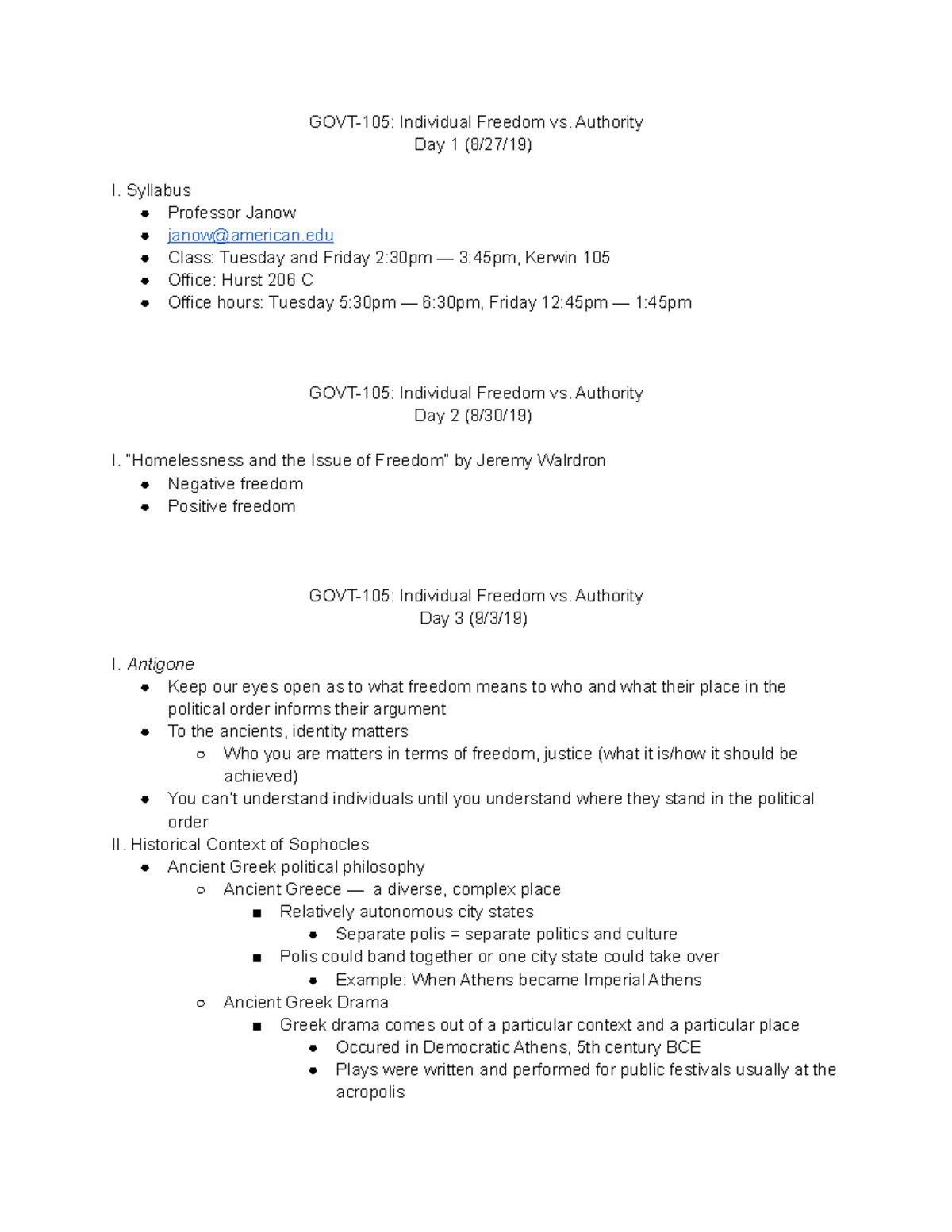 GOVT105 Individual Freedom vs. Authority Master Notes GOVT105