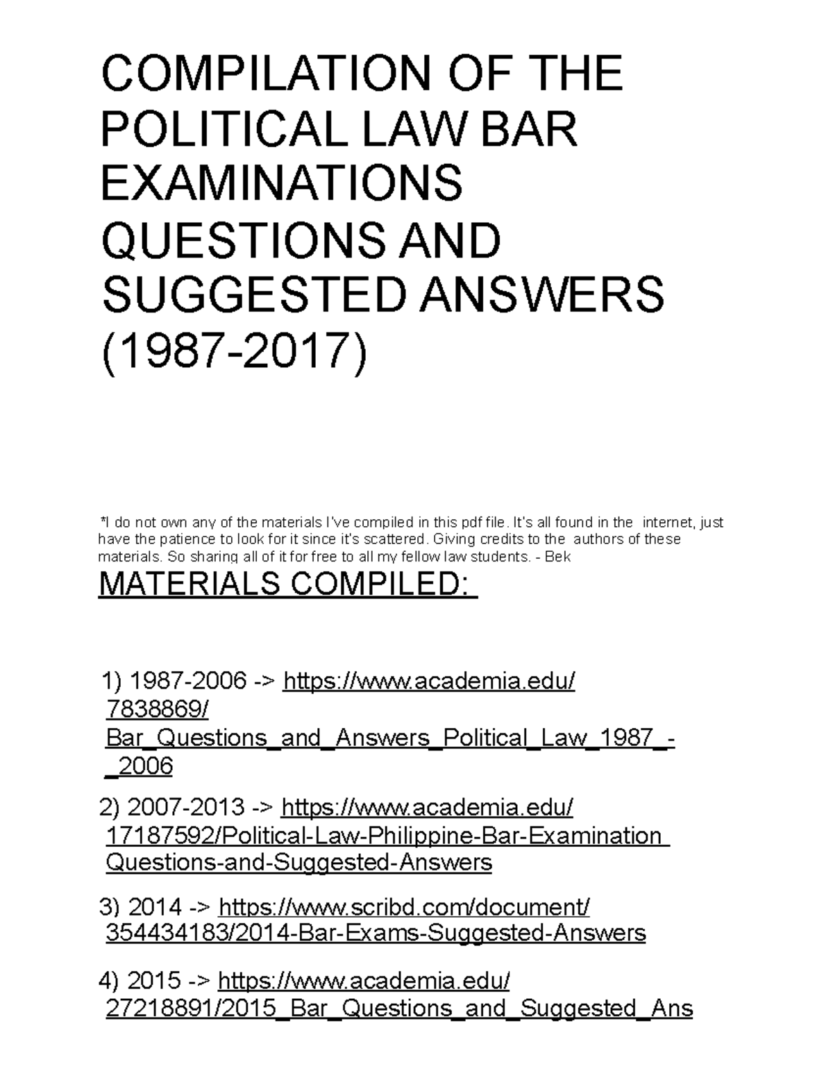 Poli Bar Exam bar exam questions COMPILATION OF THE POLITICAL LAW BAR EXAMINATIONS QUESTIONS