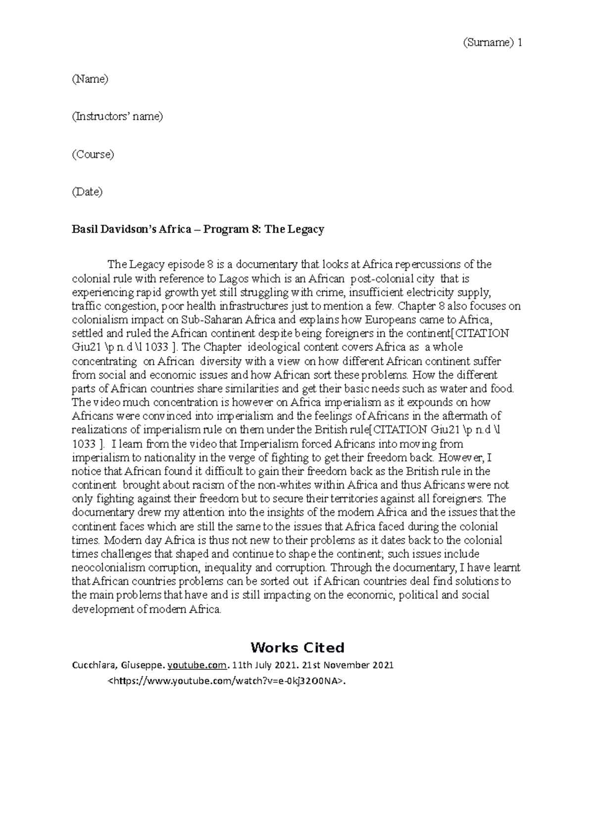 Basil Davidson’s Africa Program 8, The Legacy (Surname) 1 (Name