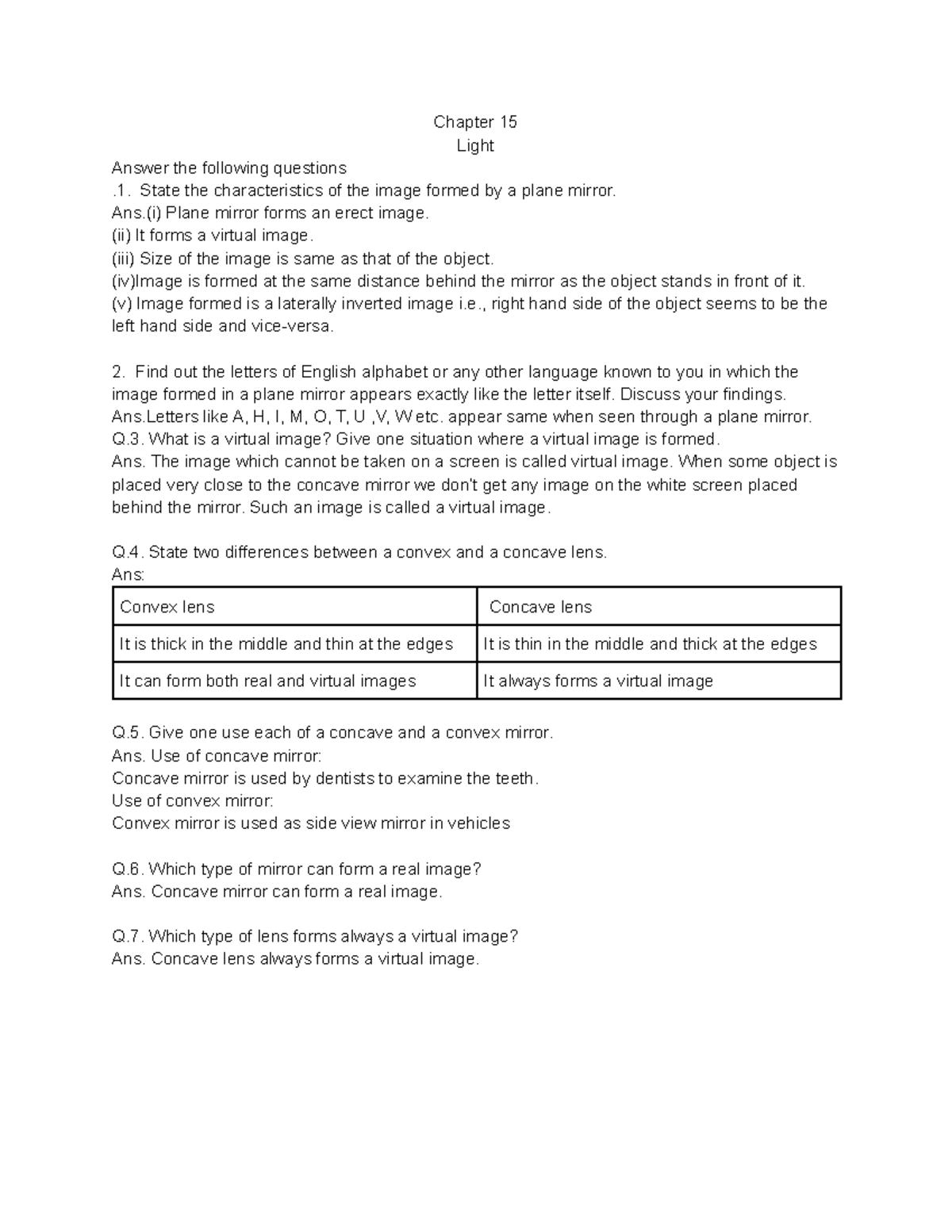 Light - Chapter 15 Light Answer The Following Questions .1. State The ...