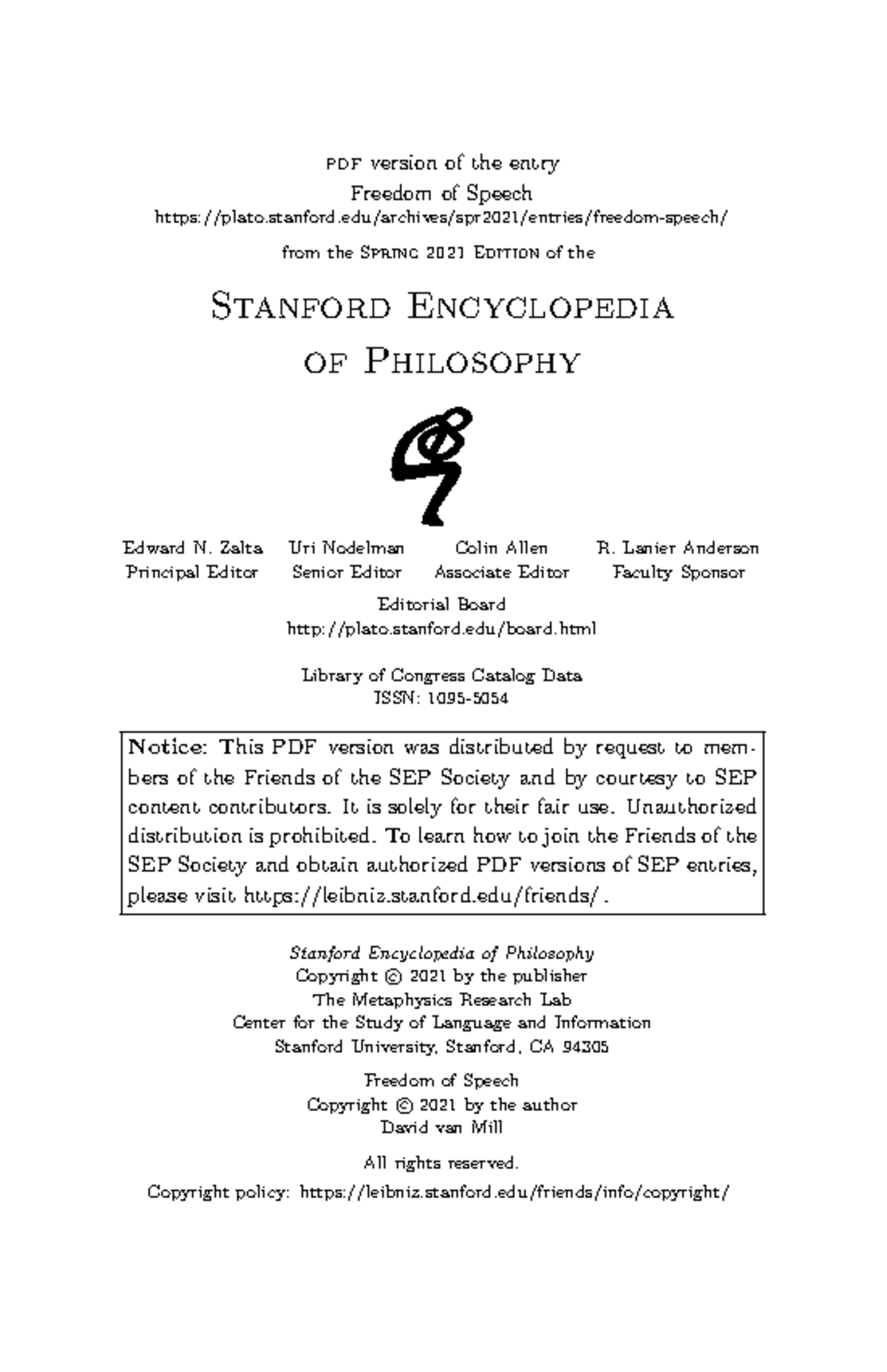 Stanford Encyclopedia of Philosphy-Free Speech - pdf version of the ...