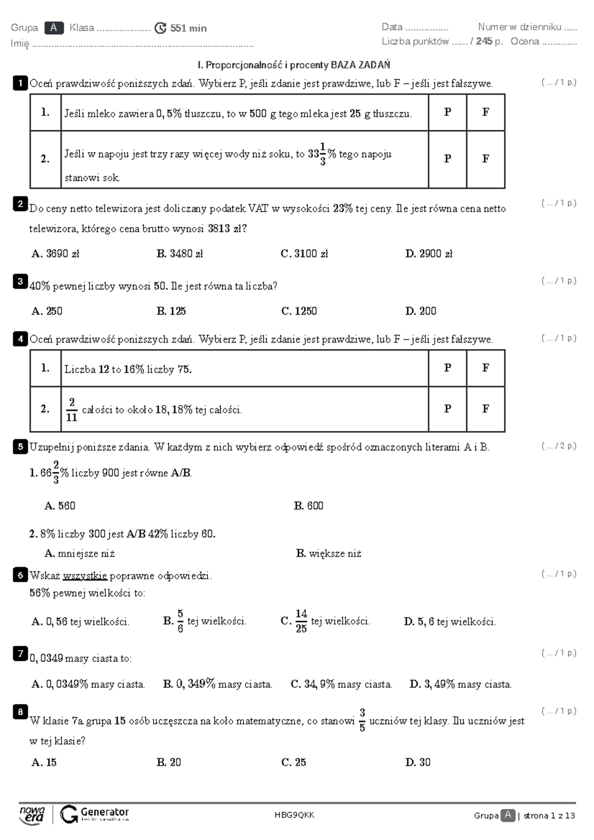 Sprawdzian Procenty 1 Liceum Nowa Era Chomikuj www.studocu.com