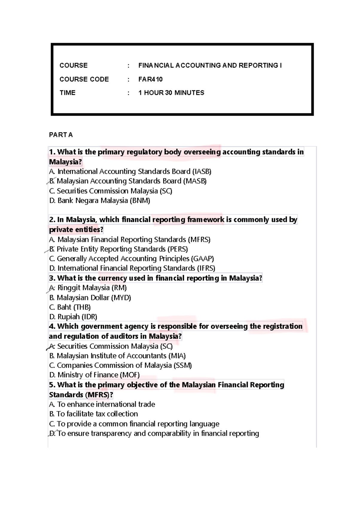 FAR410 TEST q - test exam - COURSE 1.: FINANCIAL ACCOUNTING AND ...