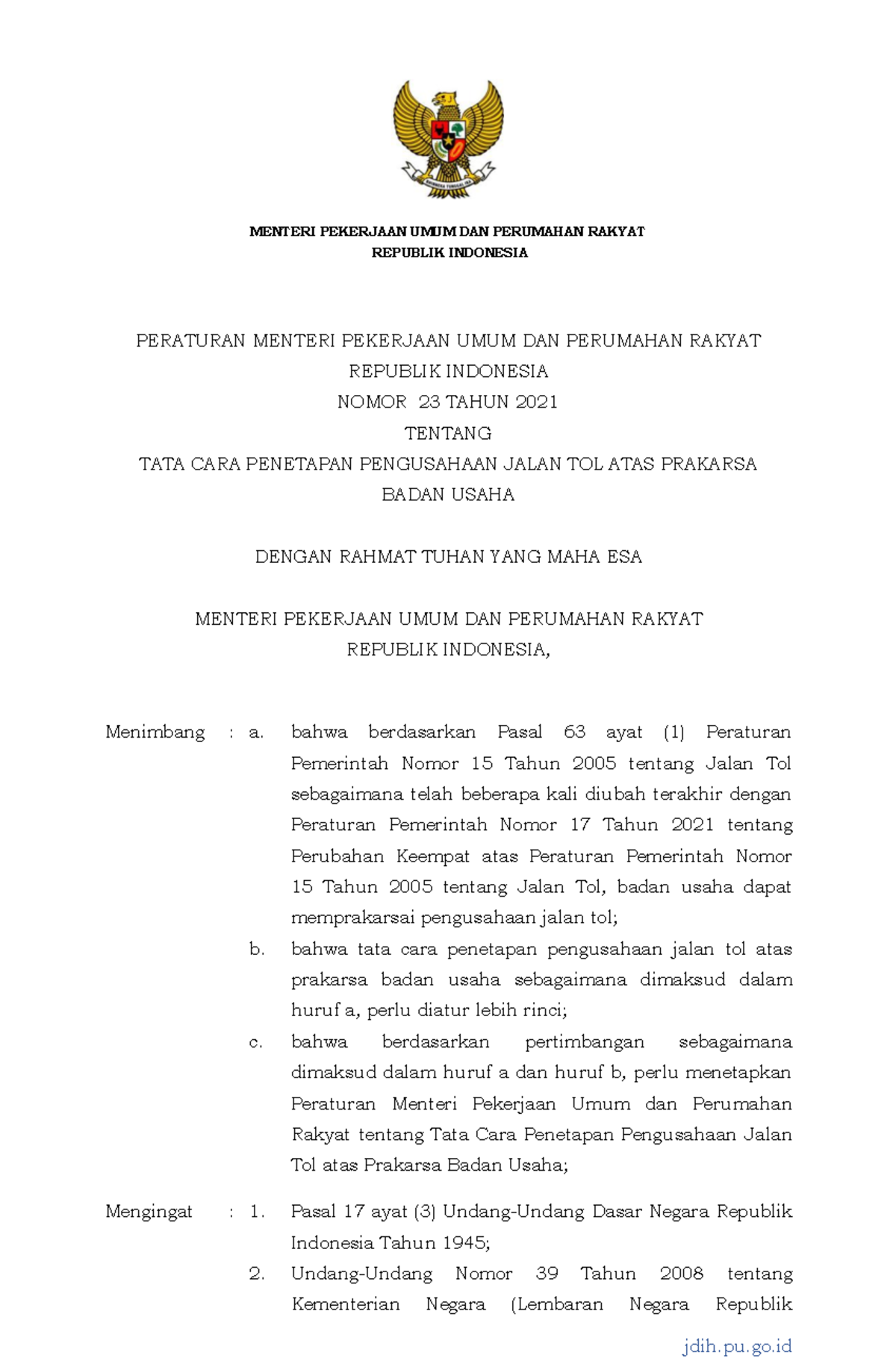 Permen PUPR 23-2021 - Okee - MENTERI PEKERJAAN UMUM DAN PERUMAHAN ...