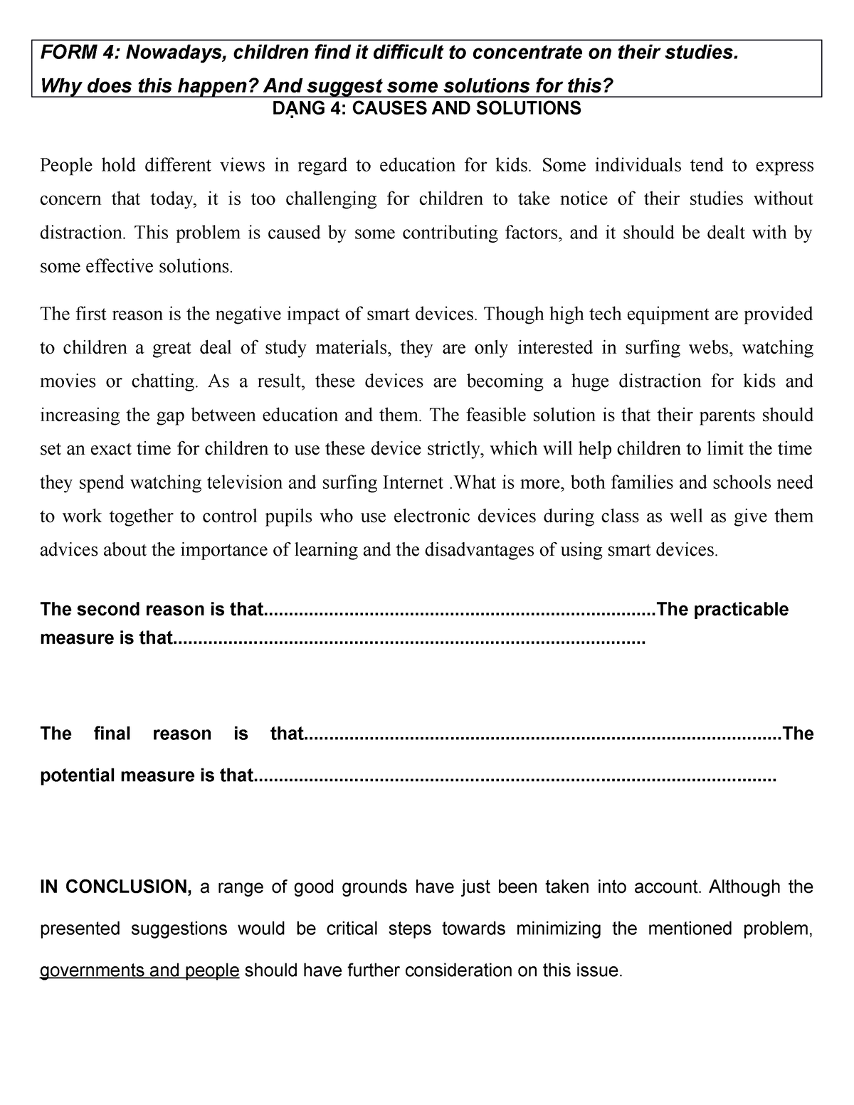 FORM 4 Education - foood - FORM 4: Nowadays, children find it difficult ...