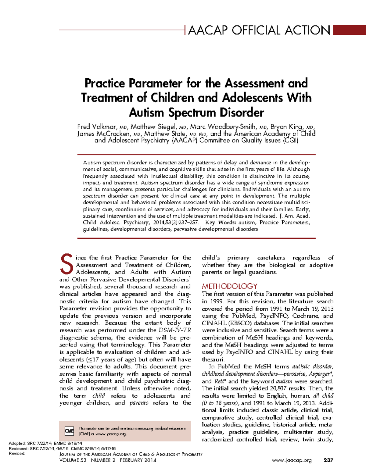 Aacap Practice Parameter For The Assessment And Treatment For Children ...