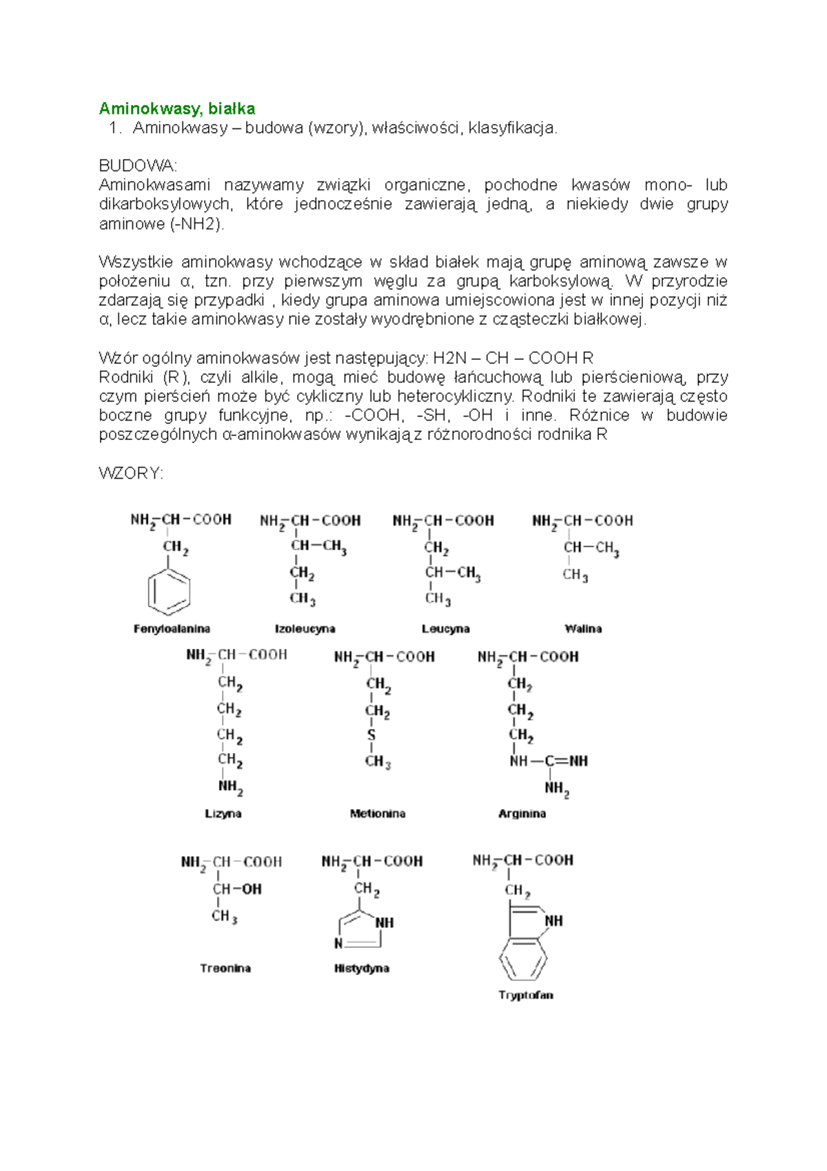Aminokwasy-i-białka - Biochemia cwiczenia - Aminokwasy, białka 1