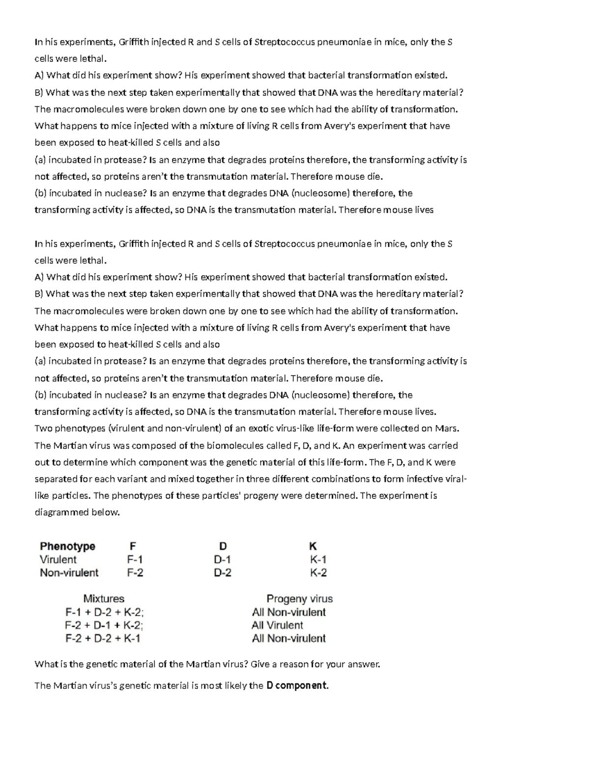 MID SEM EXAM Revision - In his experiments, Griffith injected R and S ...
