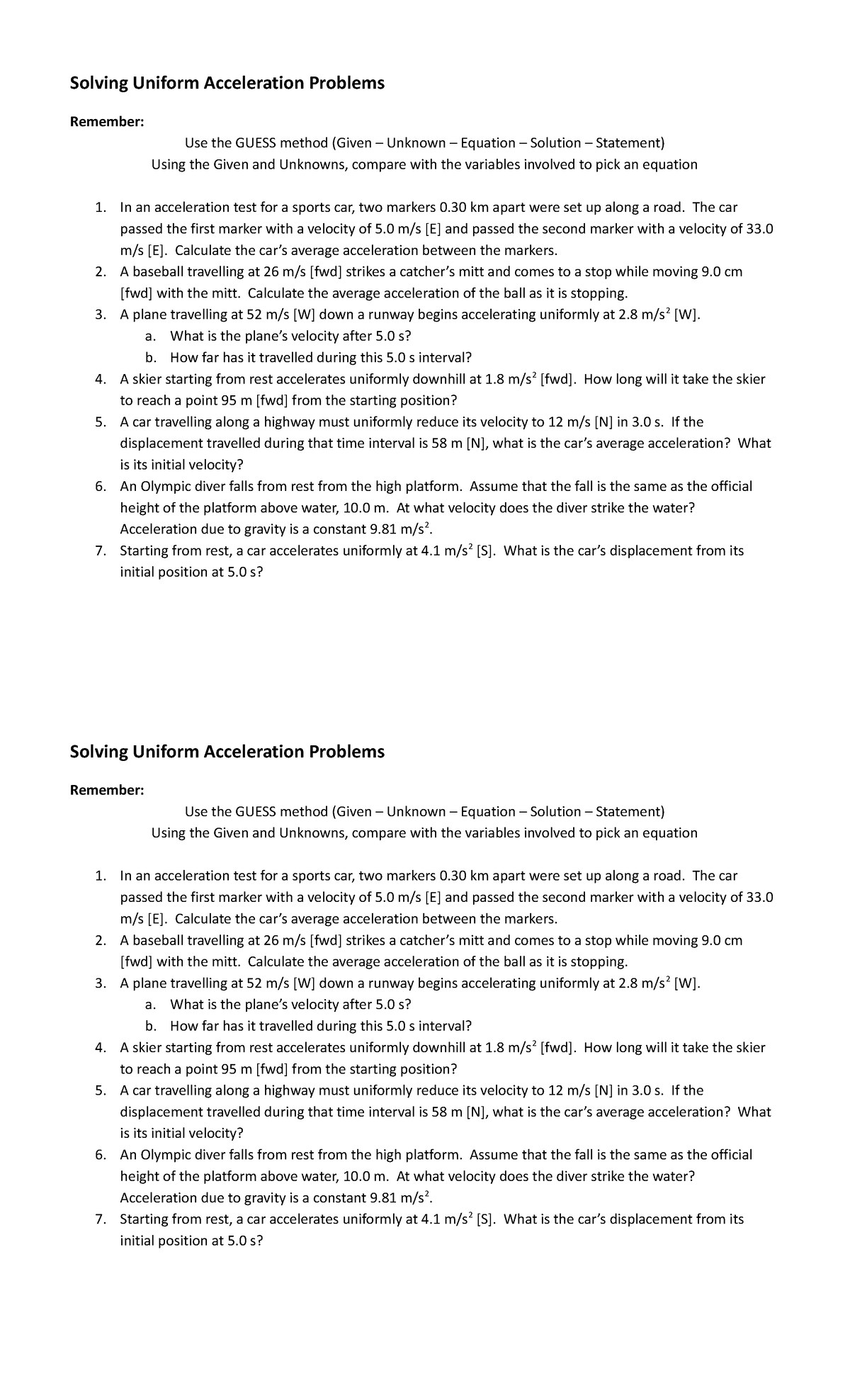 6 Solving Uniform Acceleration Problems - Solving Uniform Acceleration ...