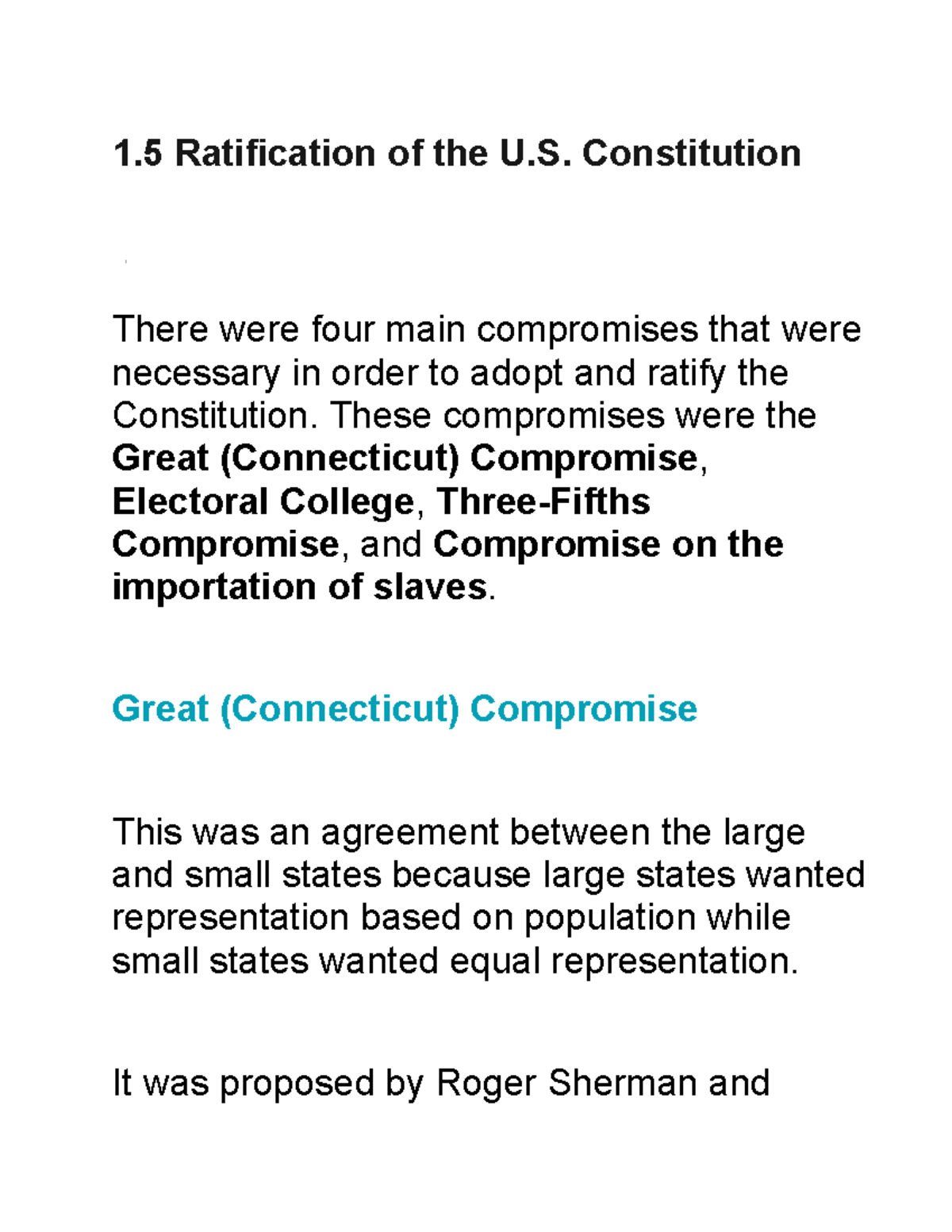 ap gov Unit 1.5 1 Ratification of the U. Constitution There were four