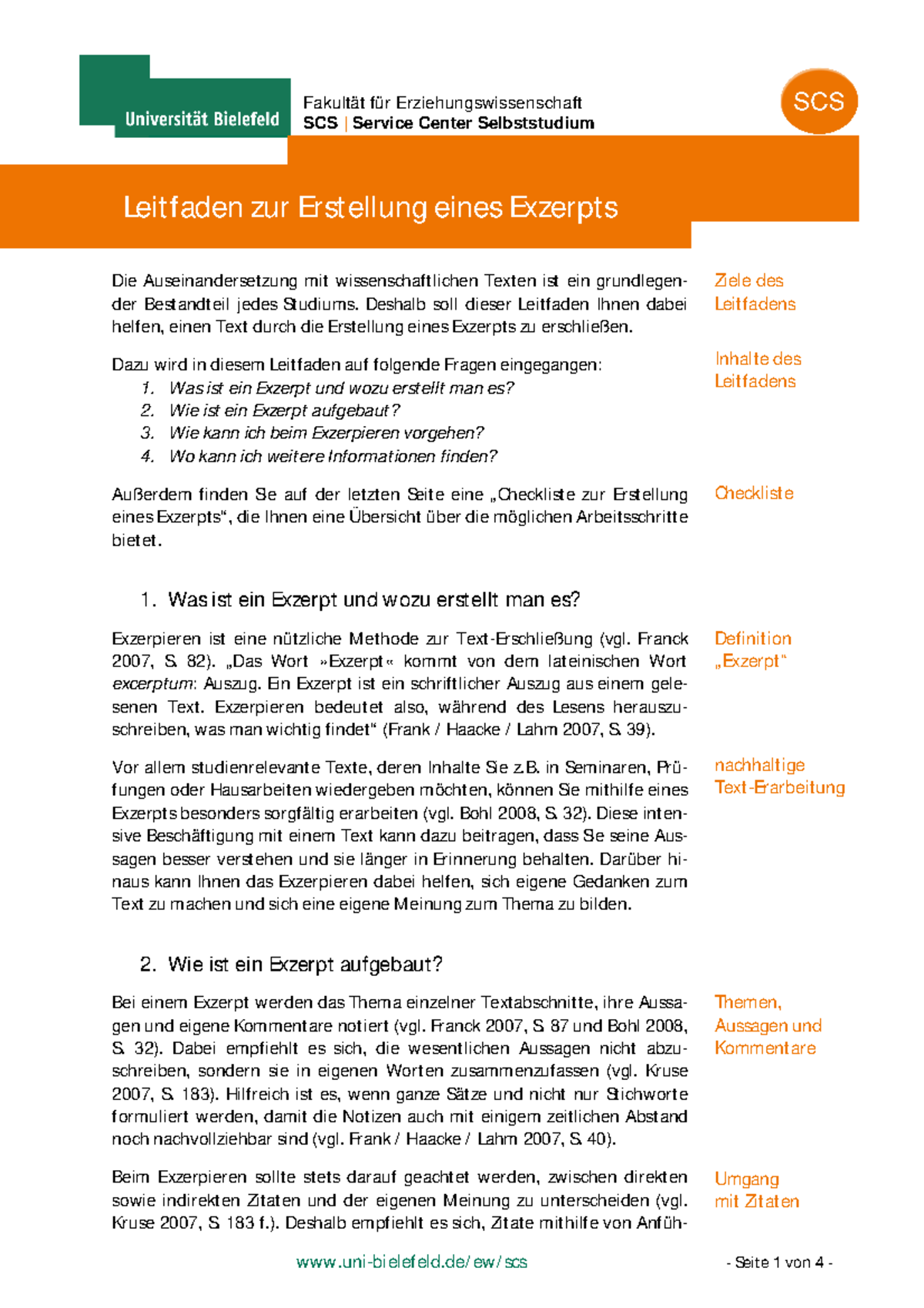 Leitfaden Exzerpt - SCS | Service Center Selbststudium Die ...