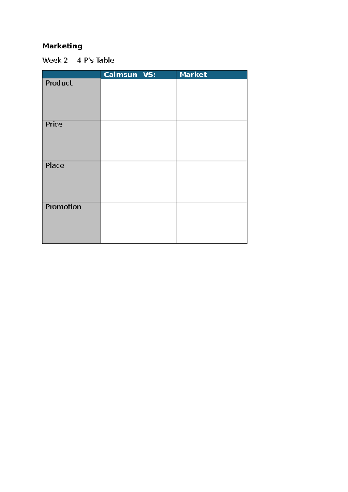 Marketing Week 2 - description - BUS28134 - Marketing Week 2 4 P’s ...