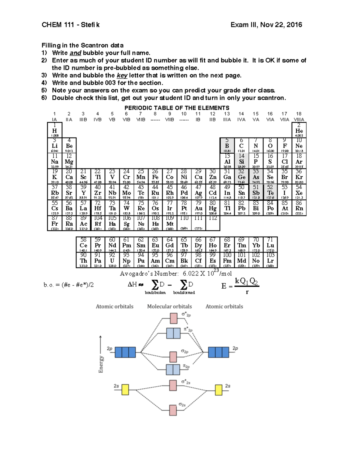 2016 E3 Posting - Practice Material For CHEM 111 Stefik - CHEM 111 ...