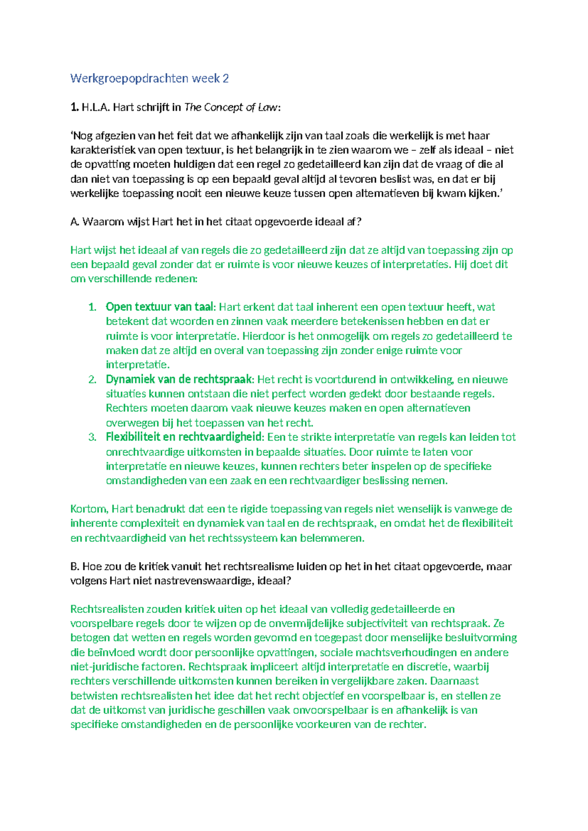 Werkgroepopdrachten Week 2 - L. Hart Schrijft In The Concept Of Law ...