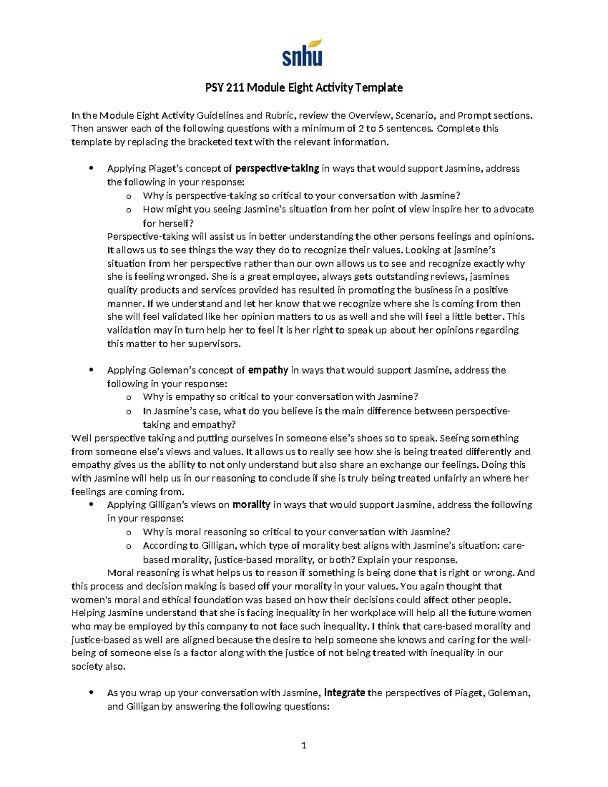 PSY 211 Module Eight Activity Template - Then answer each of the ...