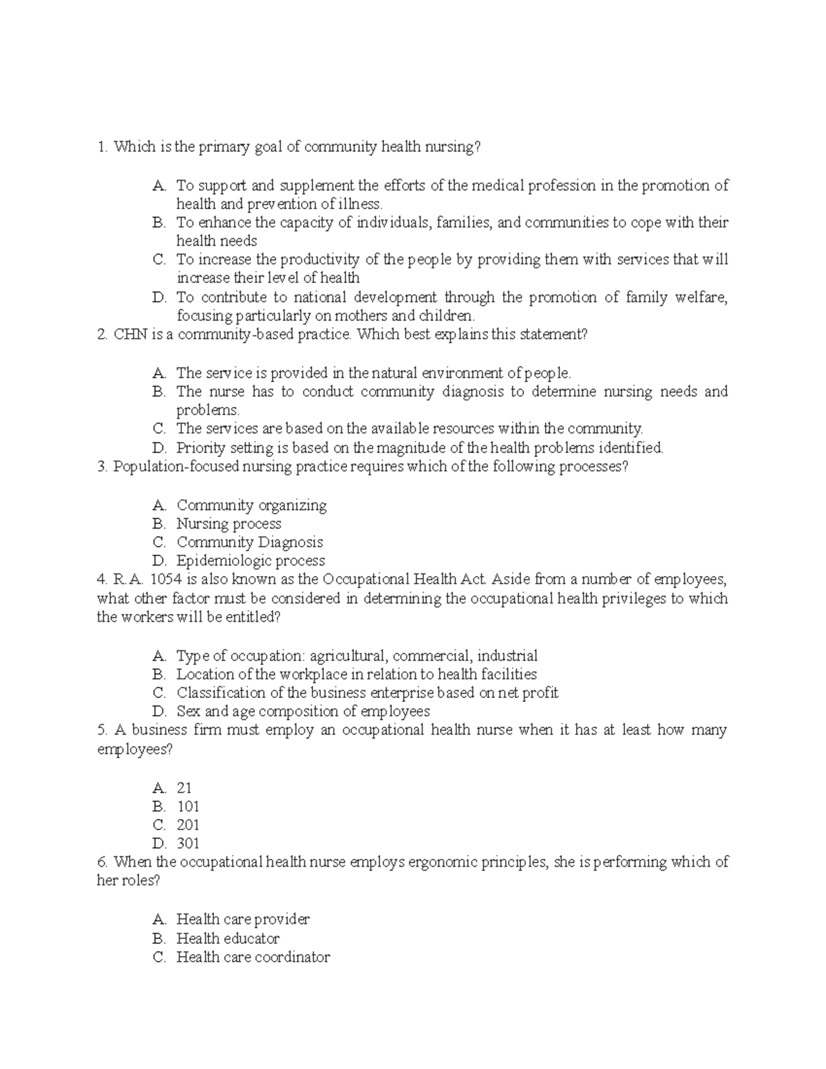 CH Exam 1 Good For Final Exam Review Which Is The Primary Goal Of 