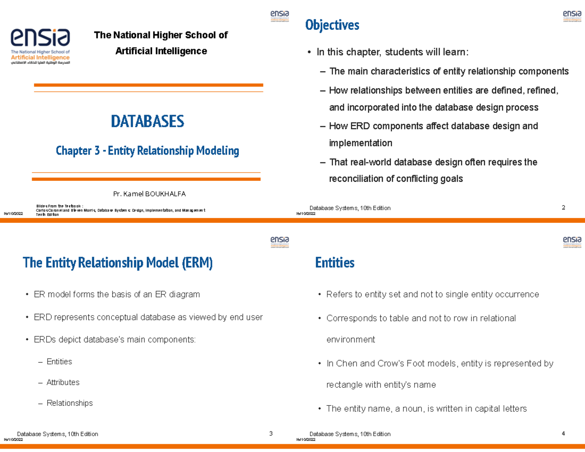 Chapter 3 Entity Relatinship - 16/10/ DATABASES Chapter 3 - Entity ...