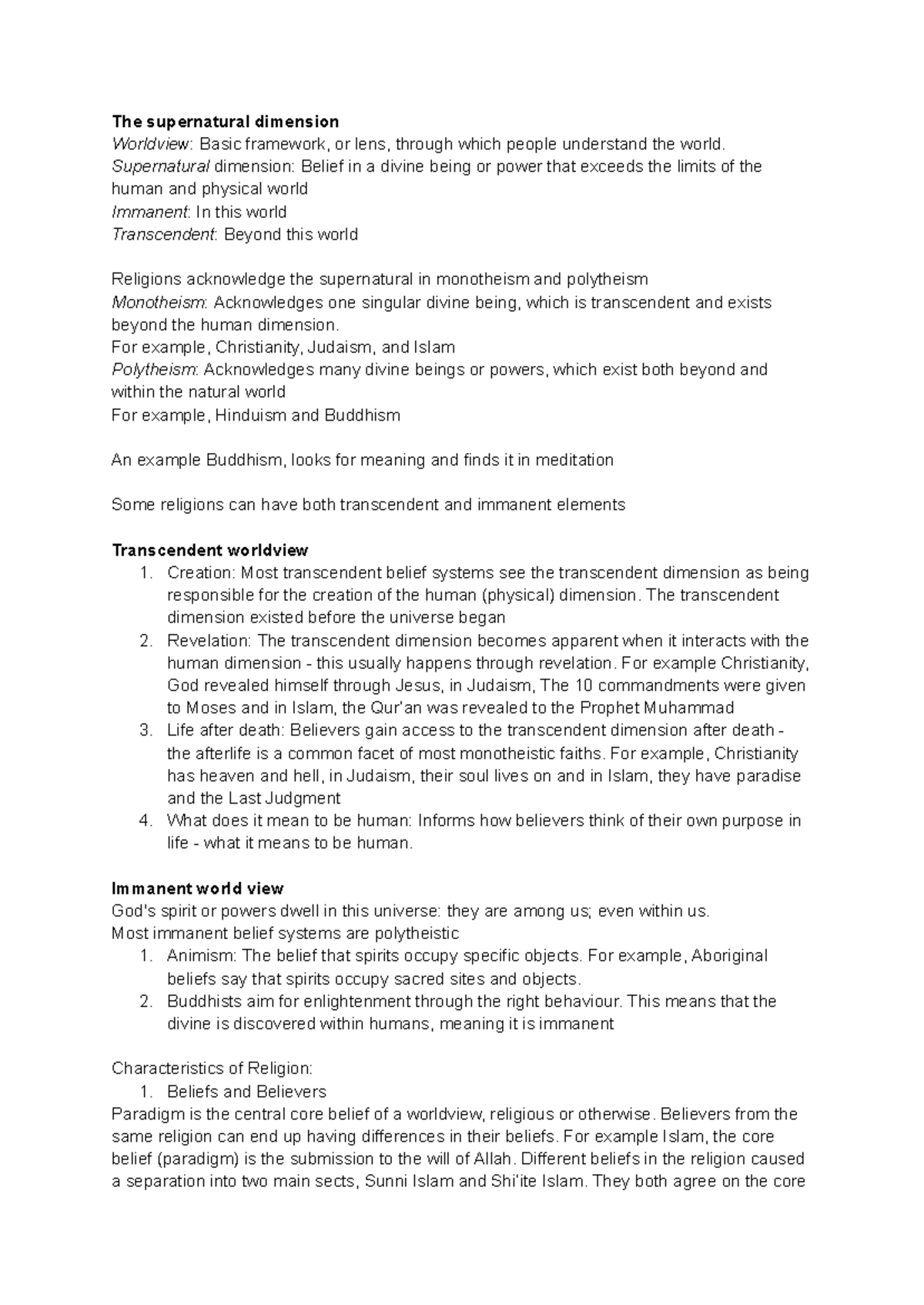 Sor notes - The supernatural dimension Worldview: Basic framework, or ...