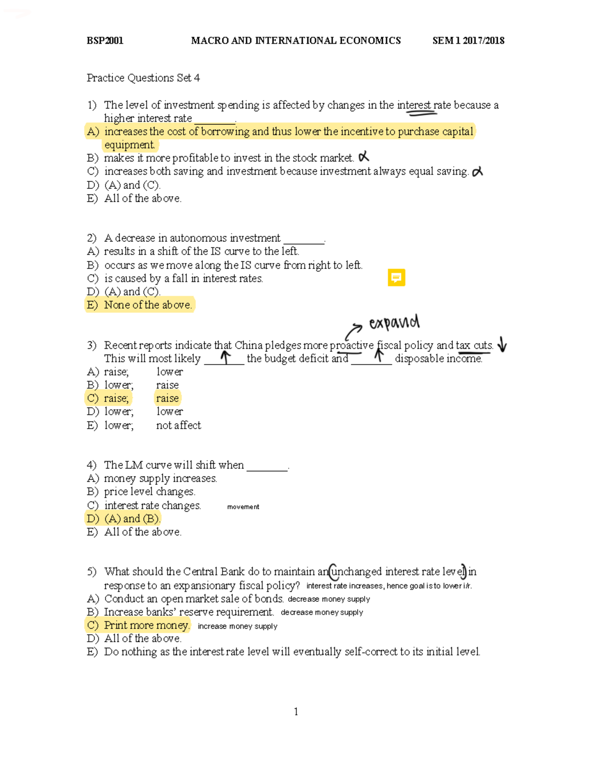 Set 4 - Revision purposes - Practice Questions Set 4 The level of ...