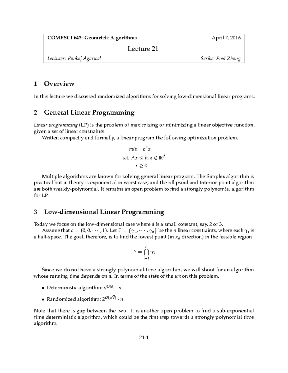 Geometric Algorithms for Linear Programming - Studocu