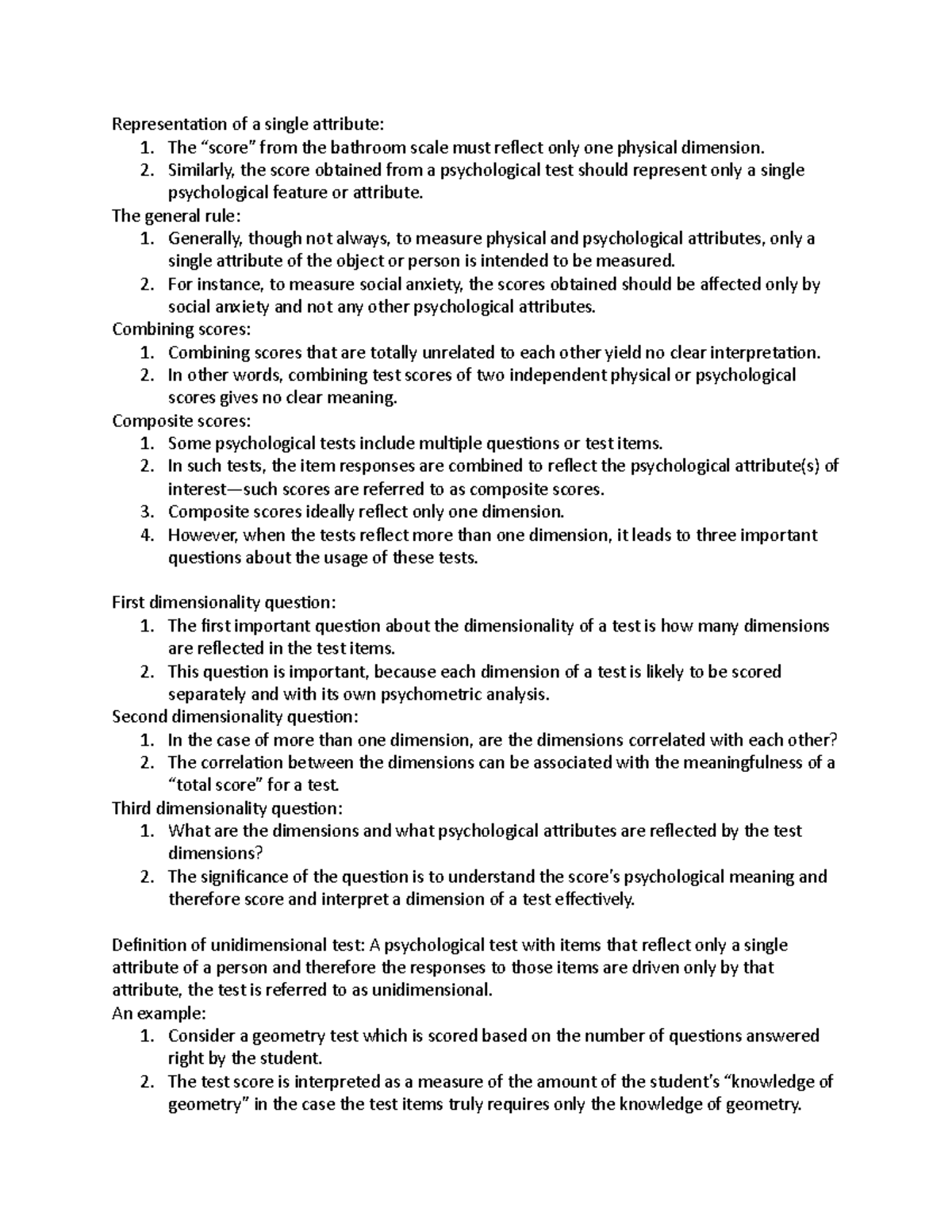 Chapter 4 Notes - Representation of a single attribute: 1. The “score ...