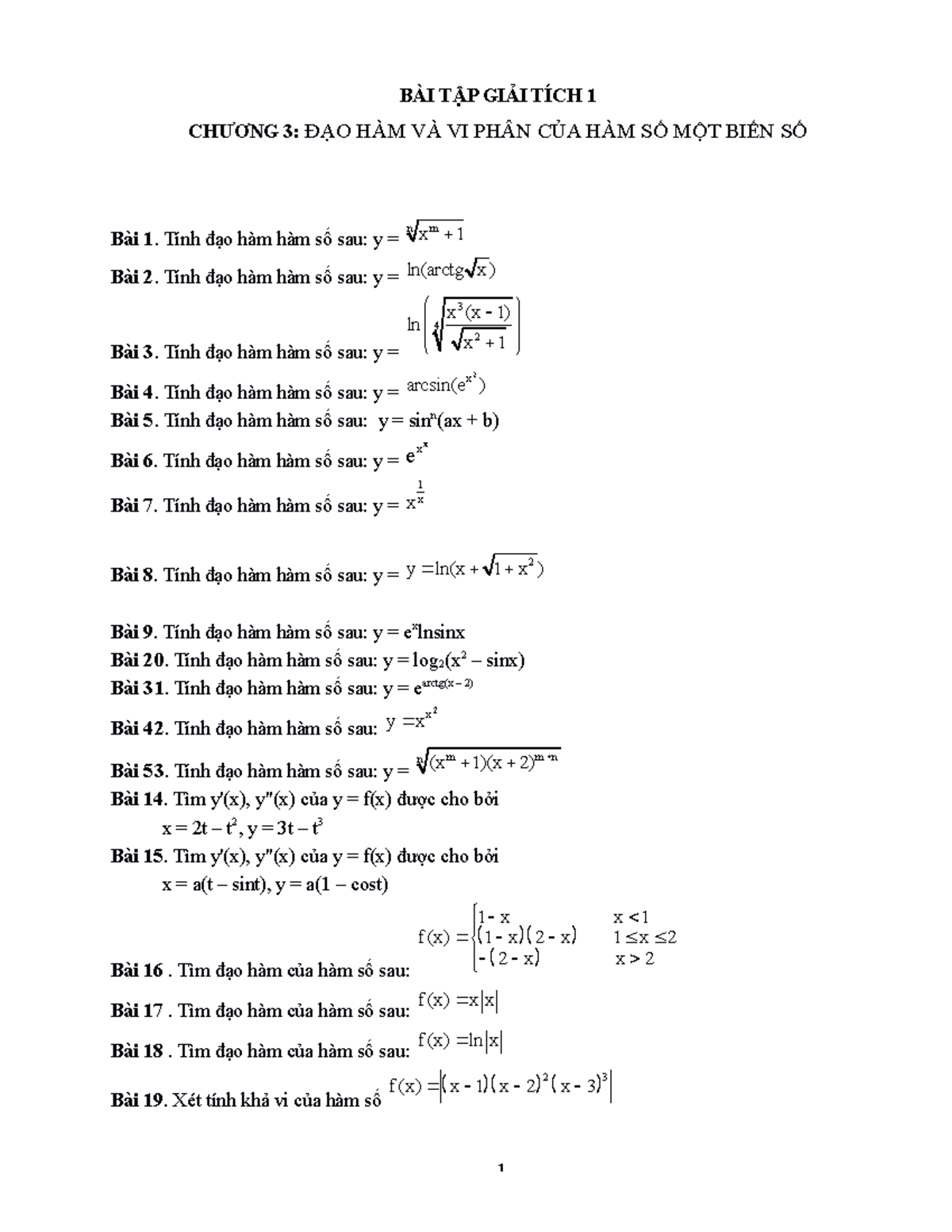 Konjunktiv 1 Oder 2 übungen Baitap toan 2 - C3 - dada - BÀI TẬP GIẢI TÍCH 1 CHƯƠNG 3: ĐẠO HÀM VÀ VI