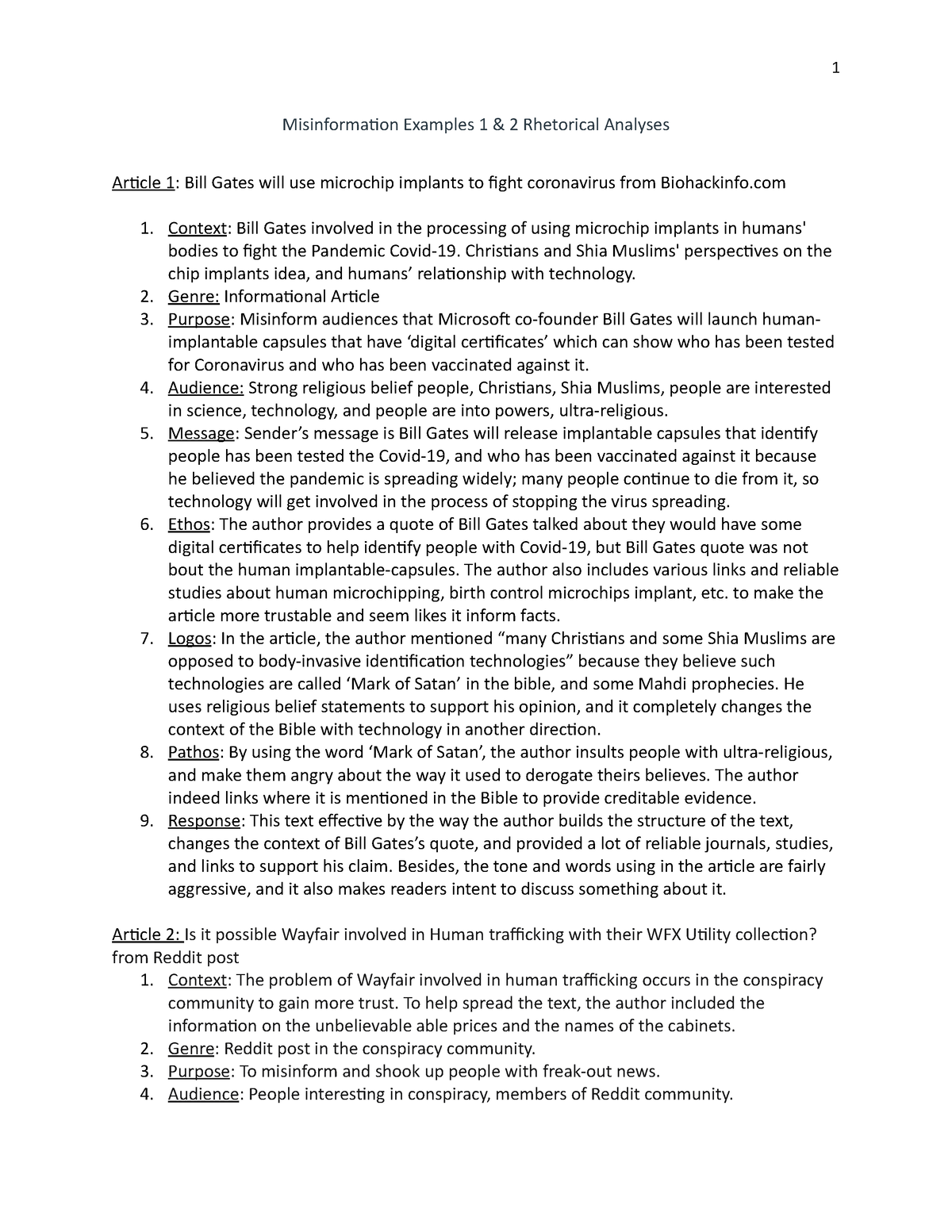 MIsinformation Analyze - 1 Misinformation Examples 1 & 2 Rhetorical ...