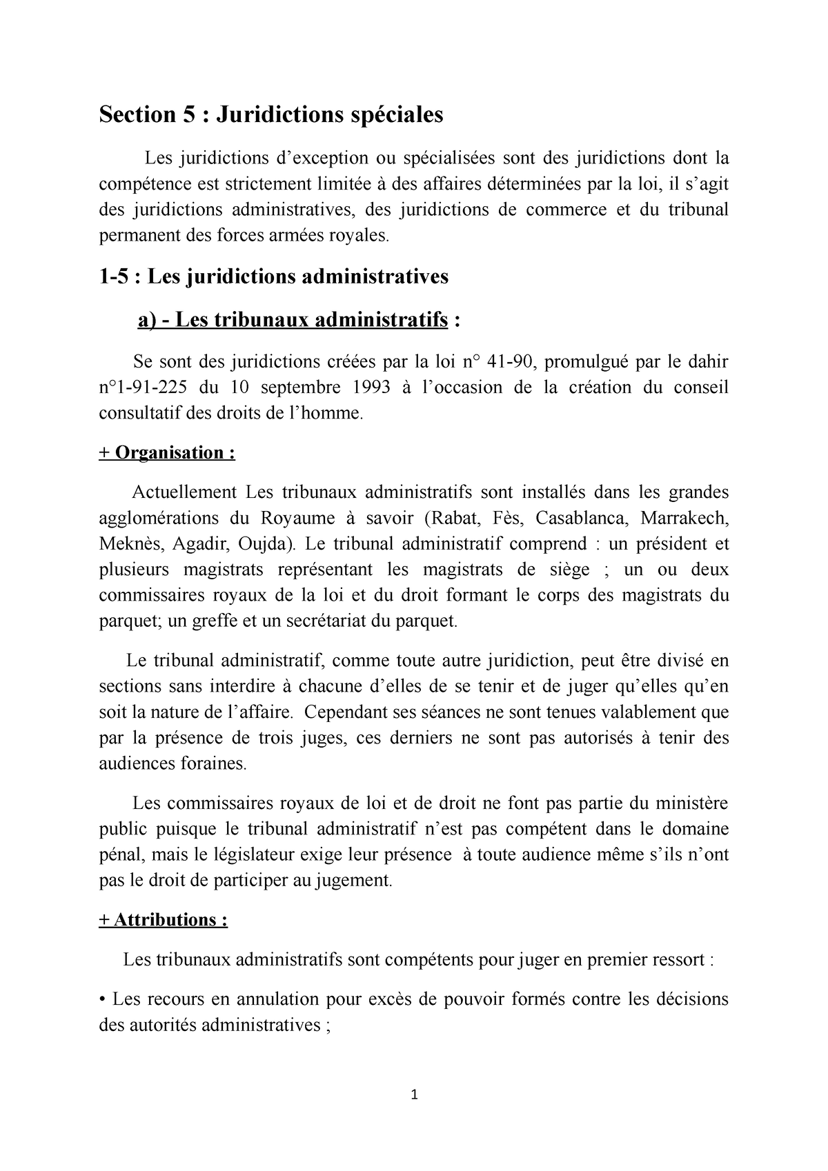 Juridictions Spéciales - Section 5 : Juridictions Spéciales Les ...