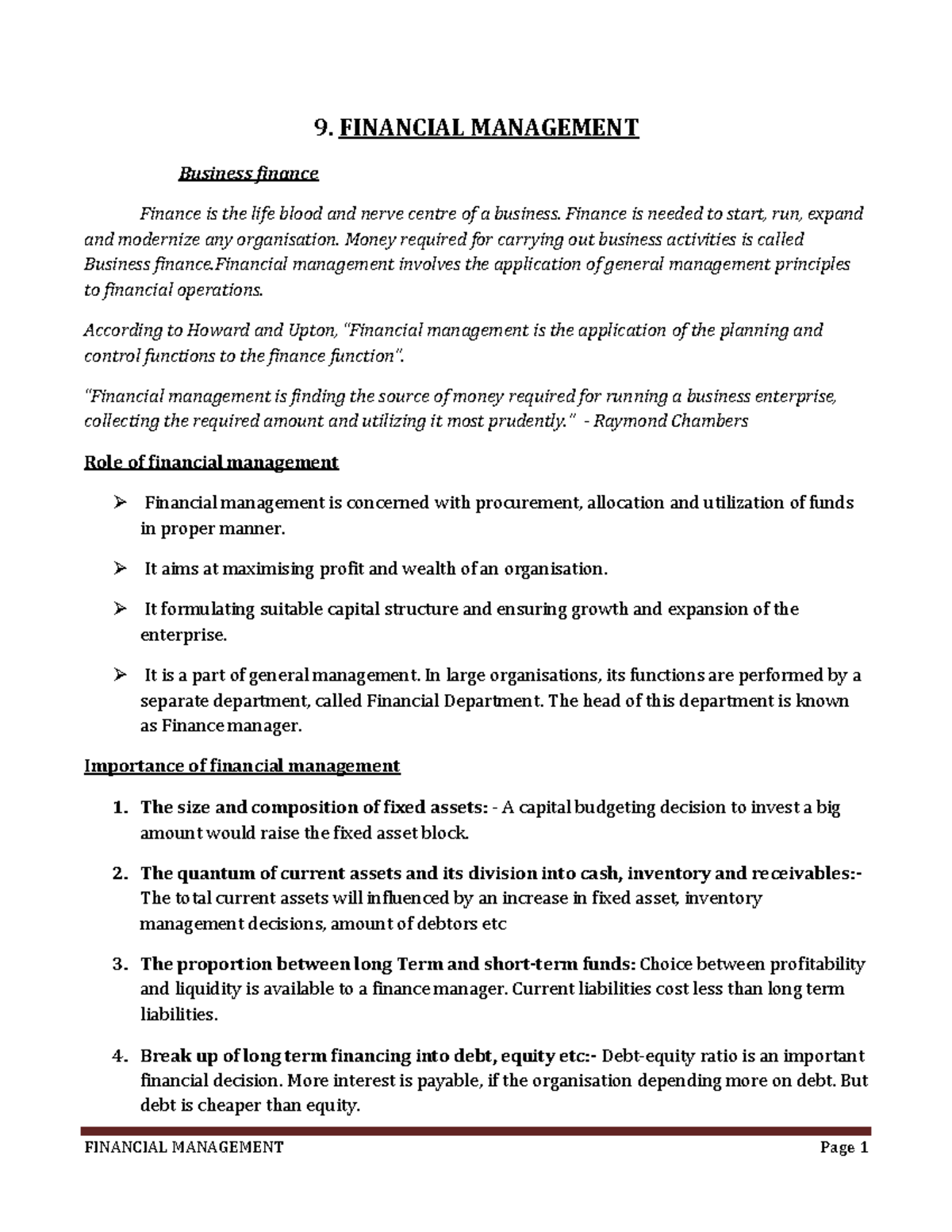 XII BS CH 9 Financial Managemnt Notes - 9. FINANCIAL MANAGEMENT ...