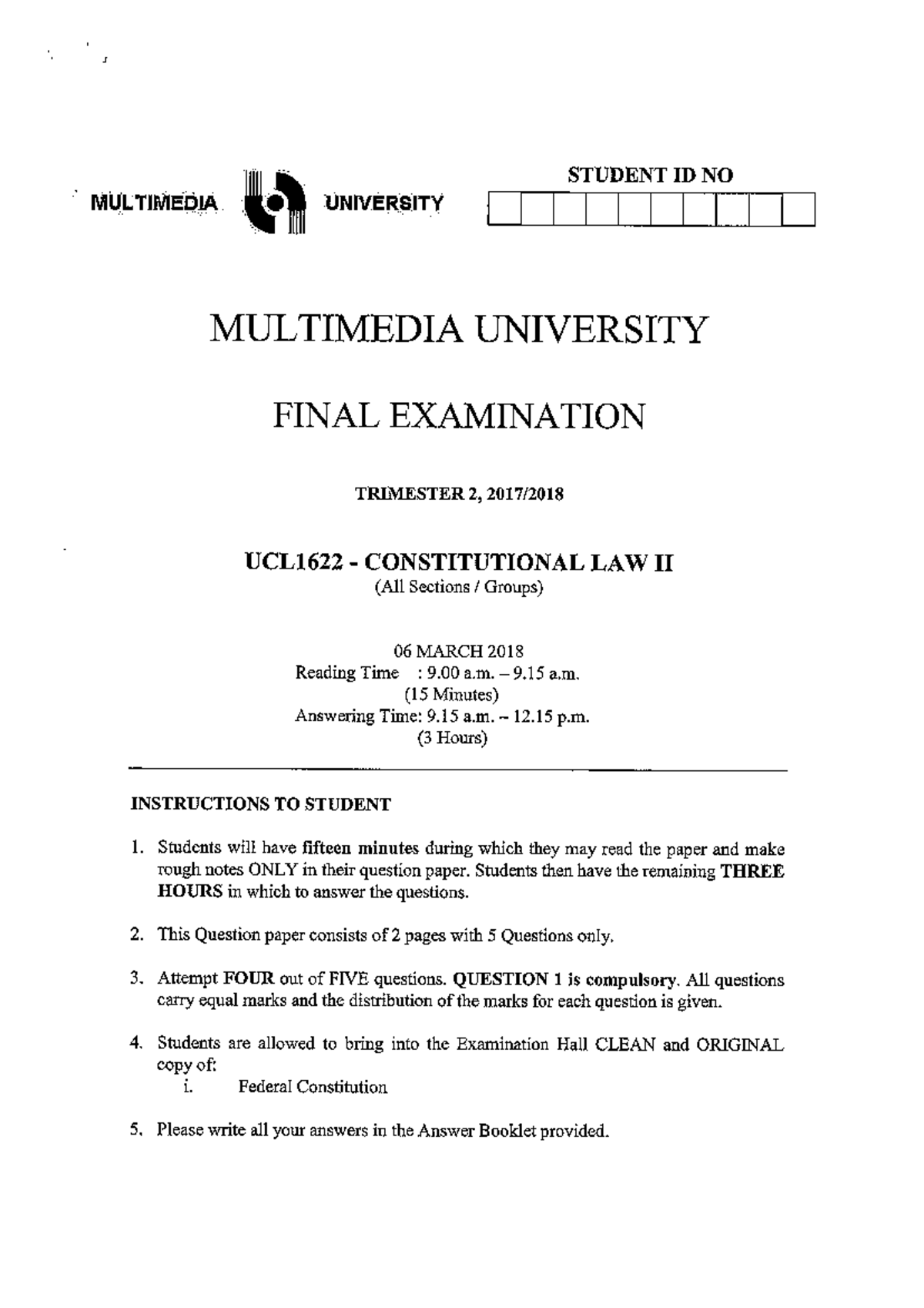Exam , questions - Constitutional Law II - Studocu