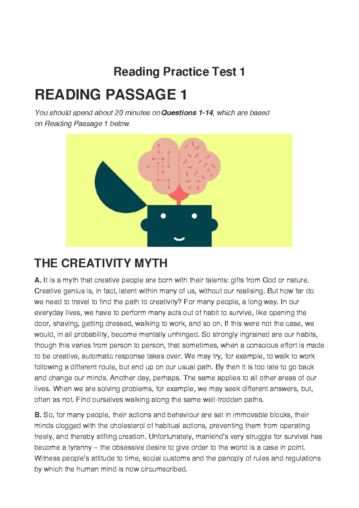 2. Official Reading Test with Answers - READING PASSAGE 1 You should ...