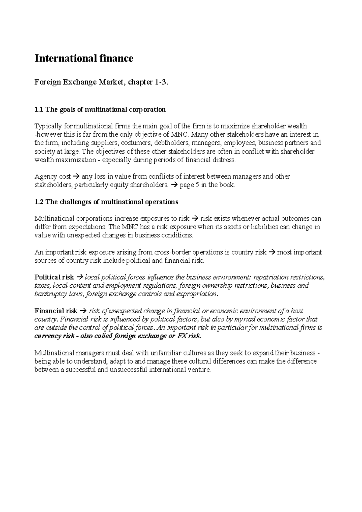 International finance chap 1-3 - International finance Foreign Exchange ...