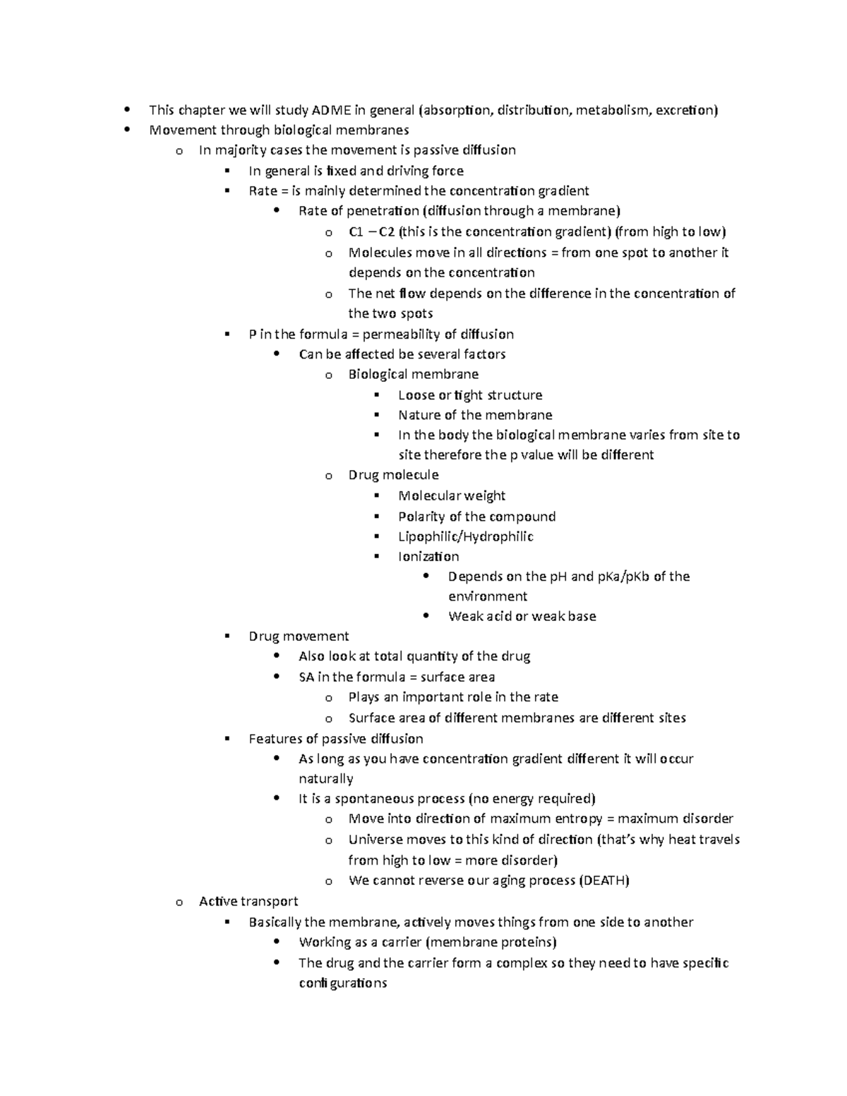 Notes Jan 23rd - This chapter we will study ADME in general (absorption ...