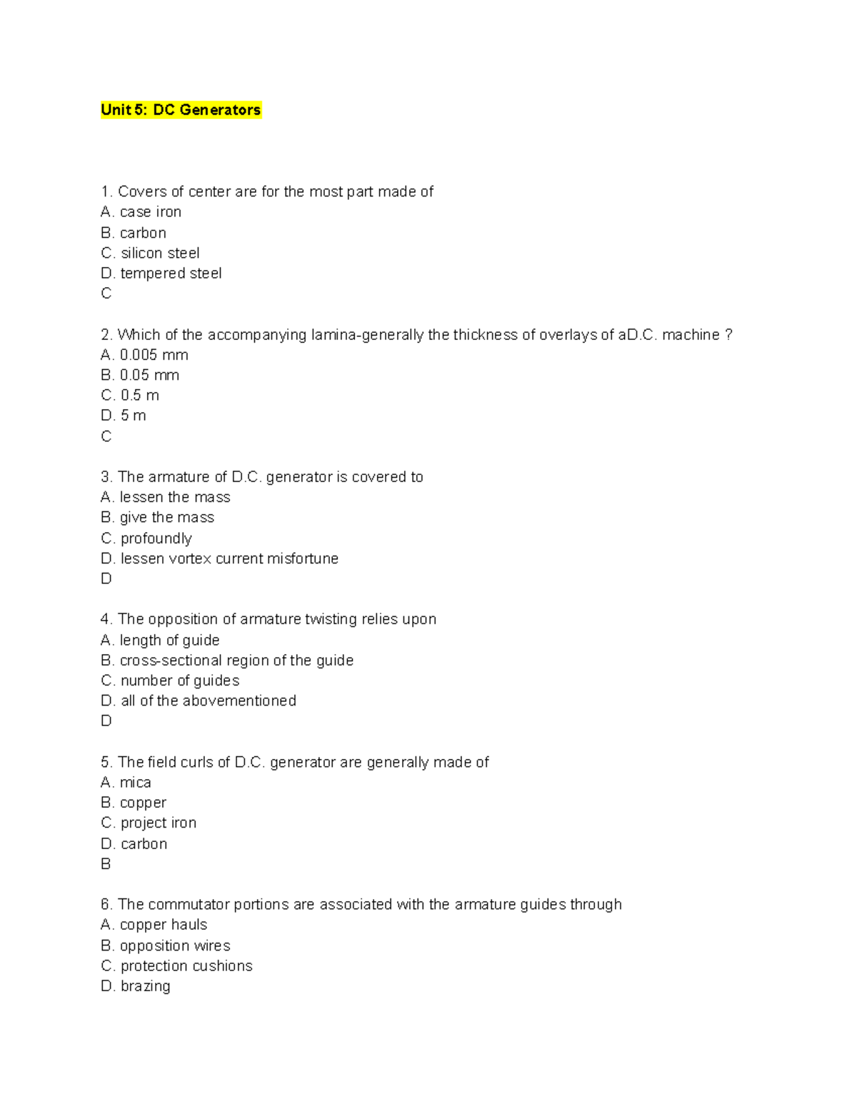 Unit 5 DC Generators - These are my practice quizzes for Electrical ...