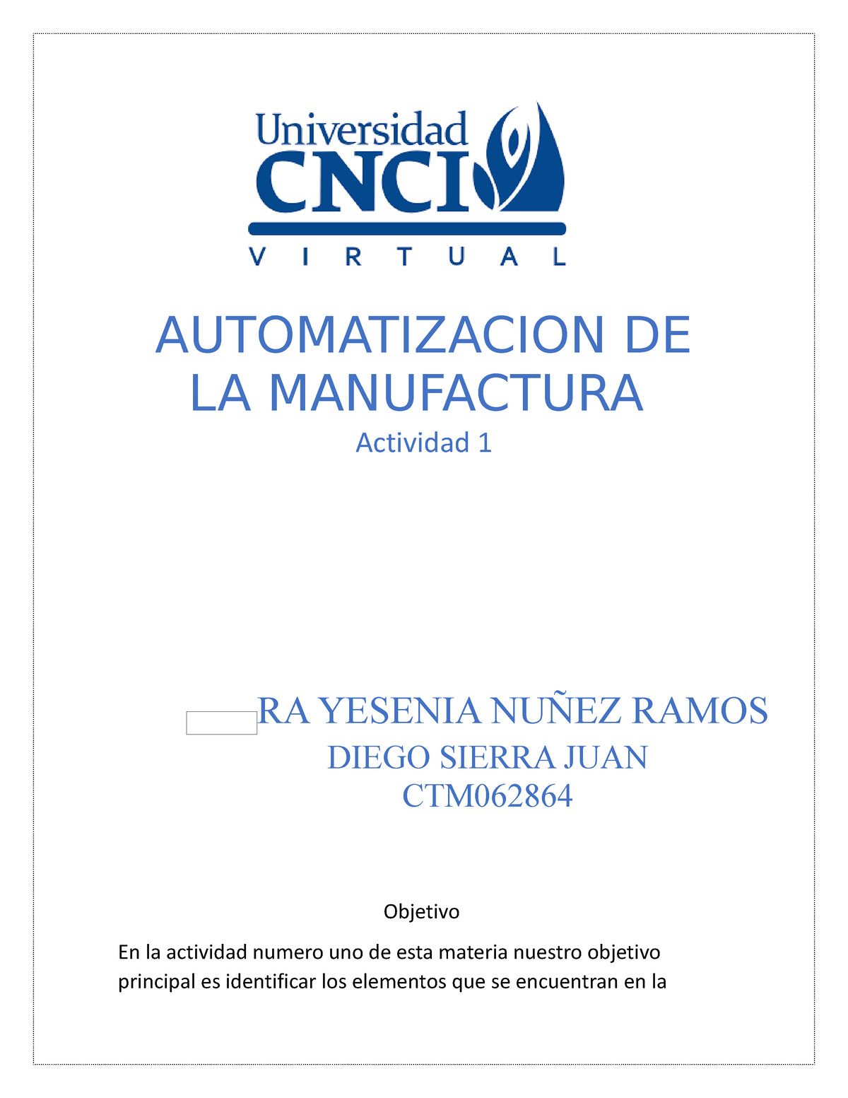 Automatización De La Manufactura Act. 1 - AUTOMATIZACION DE LA ...