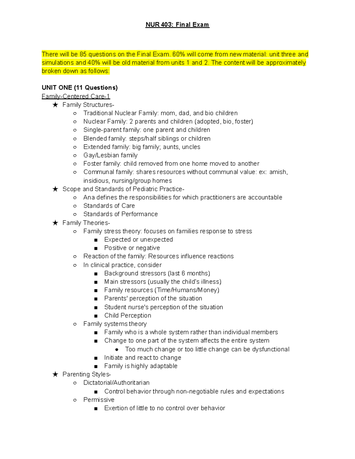 NUR 403 Final Exam - Study Guides - There will be 85 questions on the ...