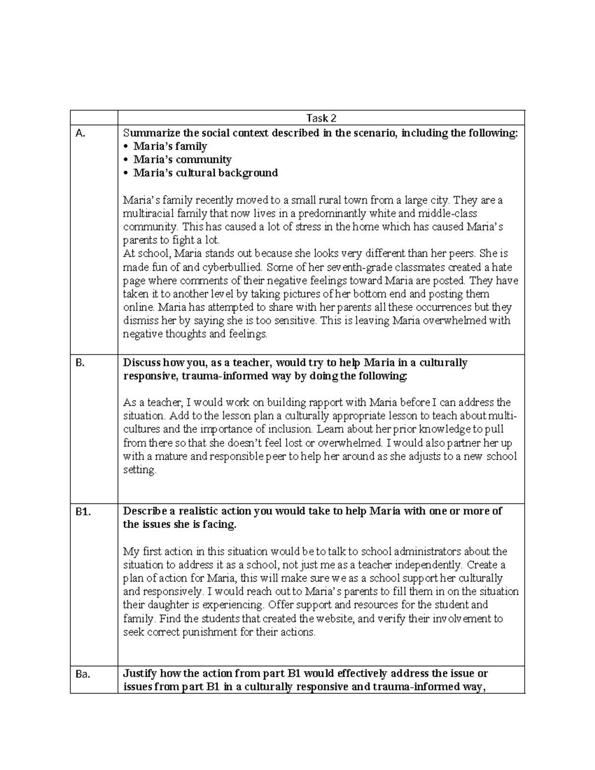 Task 2 School As A Community of Care - Task 2 A. Summarize the social ...