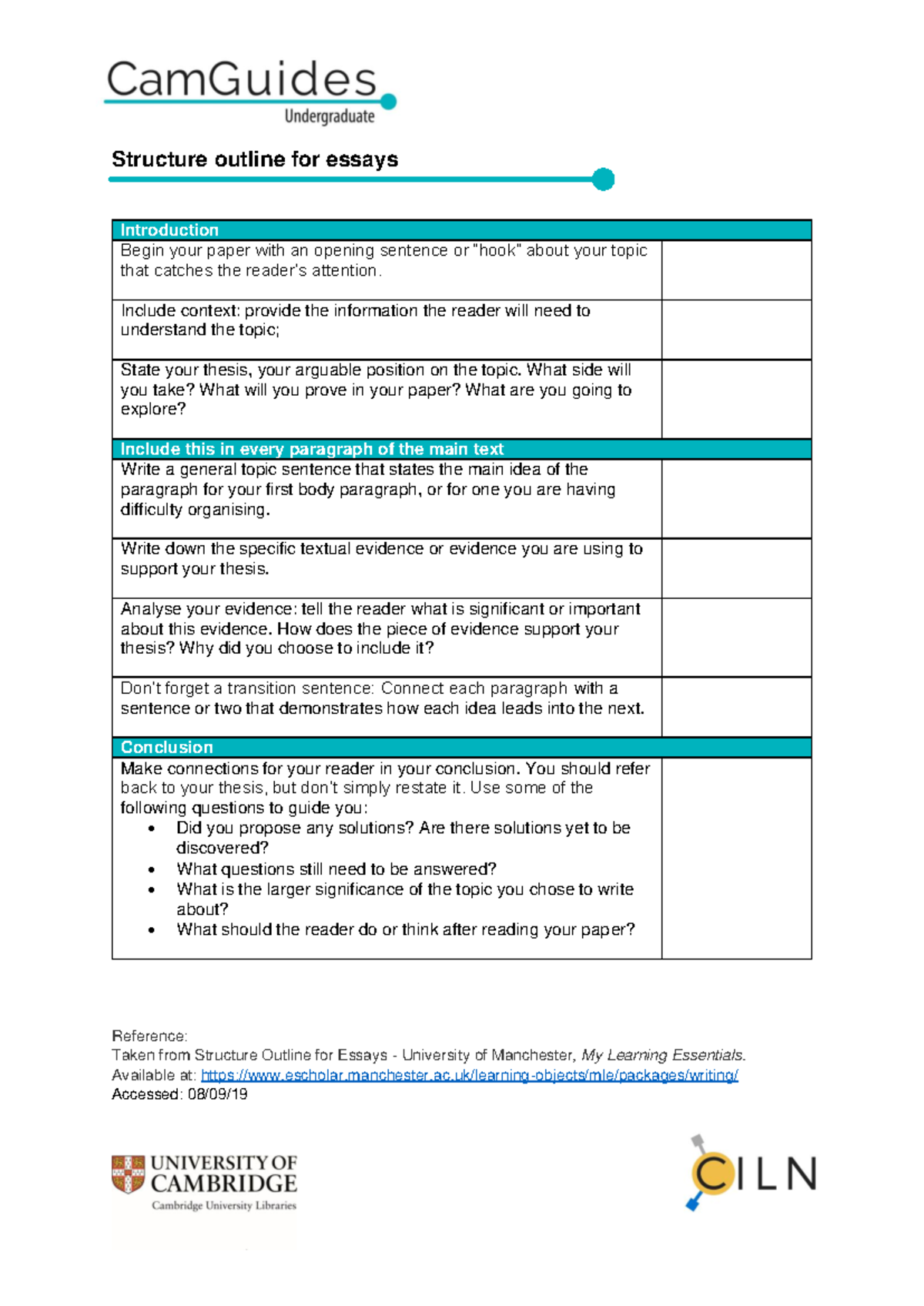 Structuring an essay - Shhs - Structure outline for essays Introduction ...