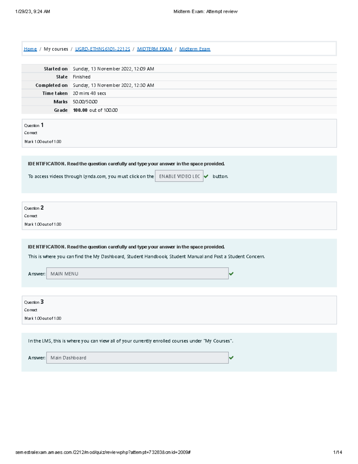 Ethns 6101 Euthenics 1 Midterm Exam Attempt Review (50)1 - Home / My ...