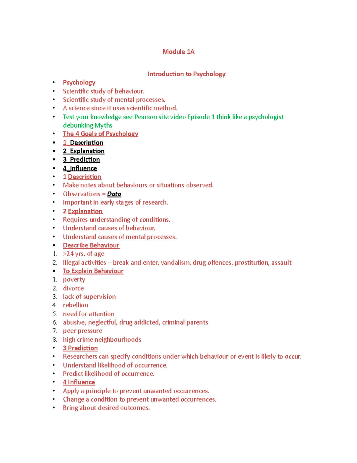 Chapter 1 "Intro To Psych" Psychology Notes - Module 1A Introduction To ...