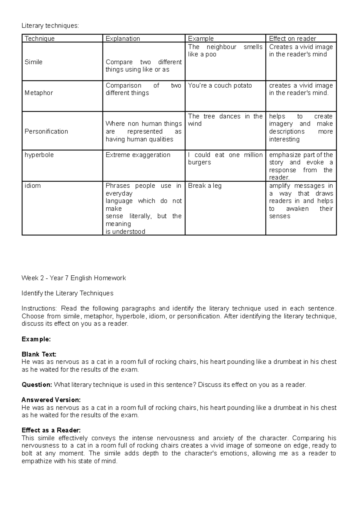 Week 3 - Identifying Techniques And Effect.docx - Literary techniques ...