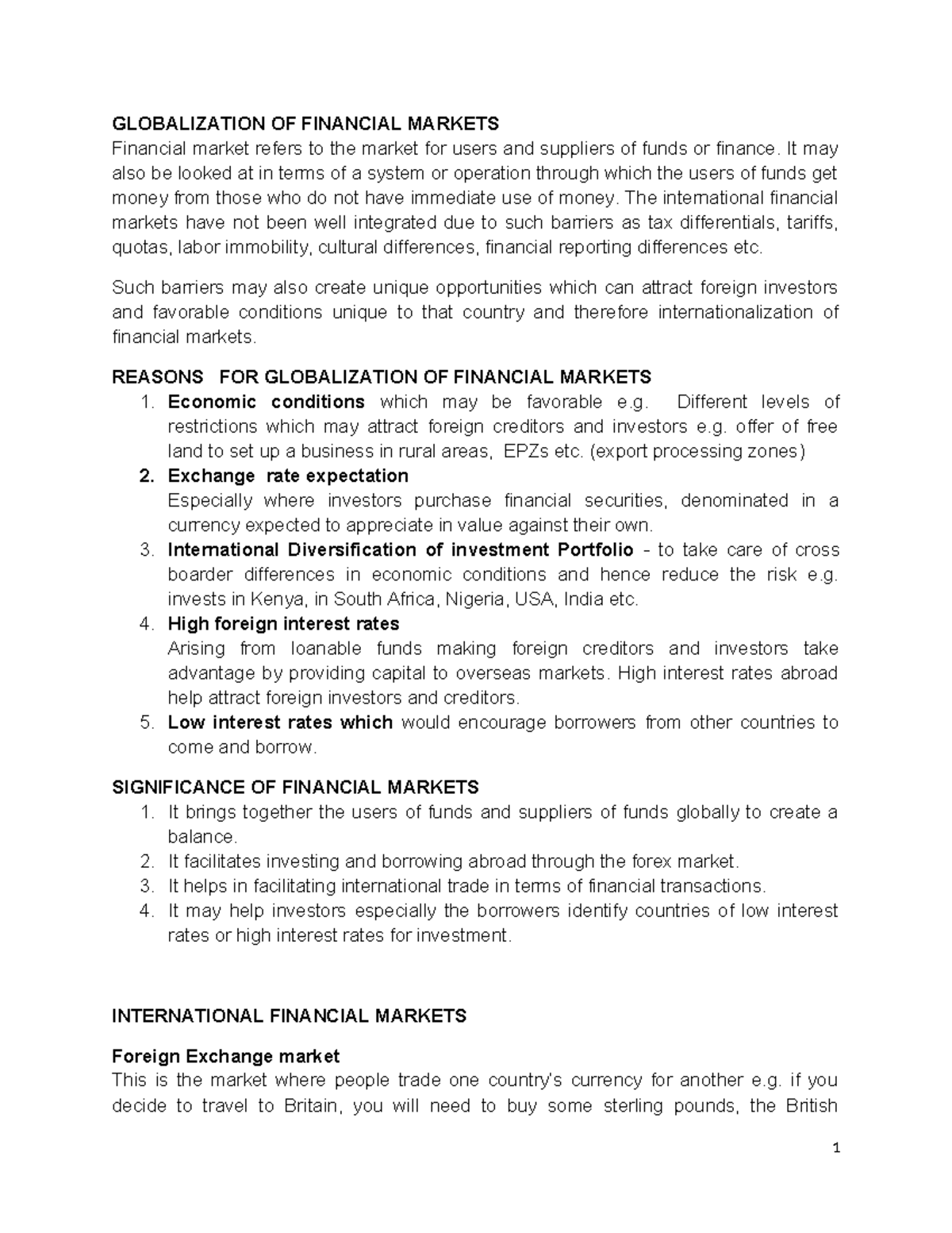 Forex Exposure Notes - Live it - GLOBALIZATION OF FINANCIAL MARKETS ...