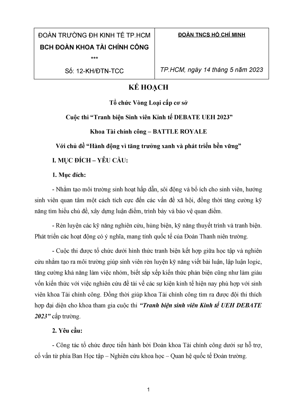 [TCC][KH][VÒNG LOẠI CẤP CƠ SỞ Debate UEH 2023] - ĐOÀN TRƯỜNG ĐH KINH TẾ ...