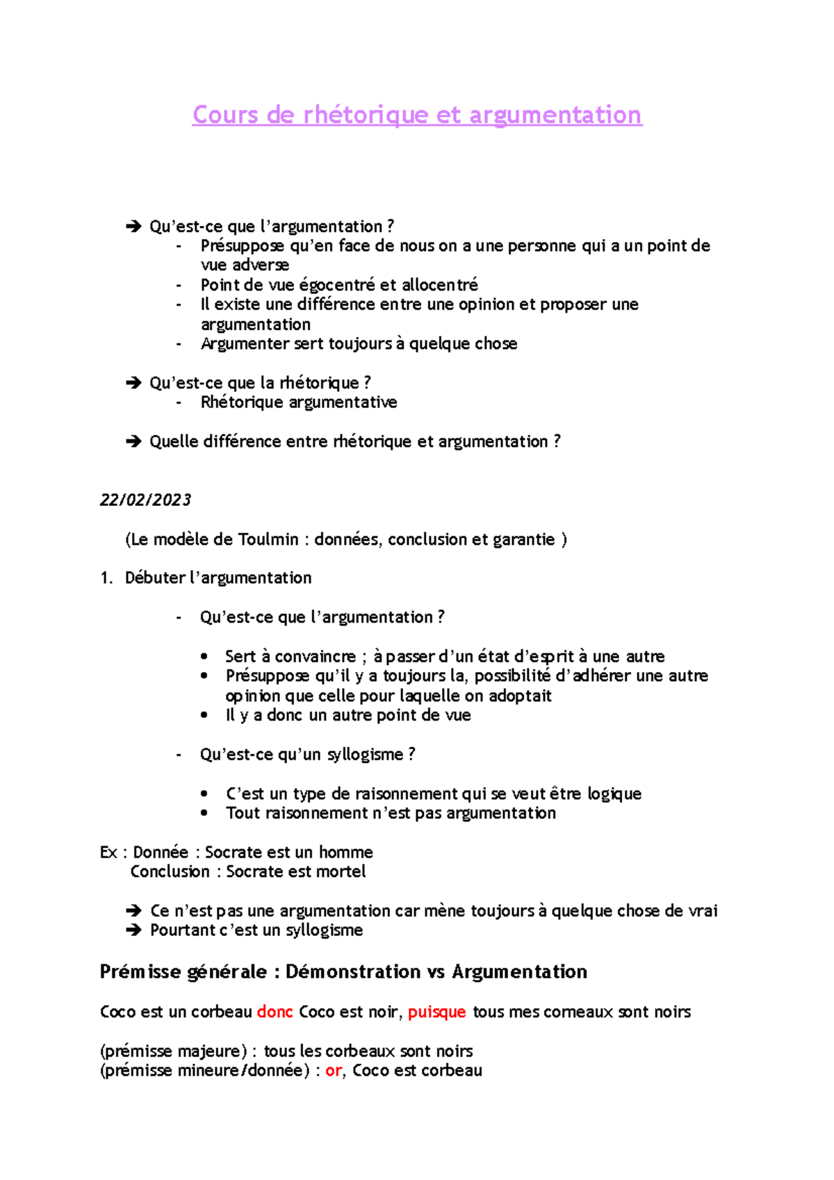 Cours de rhétorique et argumentation Cours de rhétorique et argumentation Qu’estce que Studocu