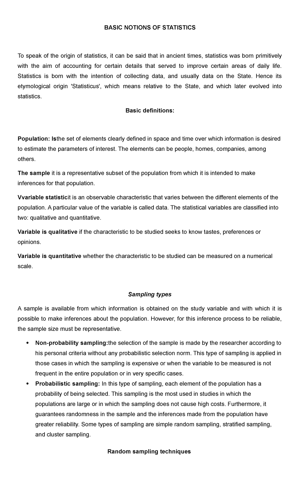 Basic Notions OF Statistics - BASIC NOTIONS OF STATISTICS To speak of ...