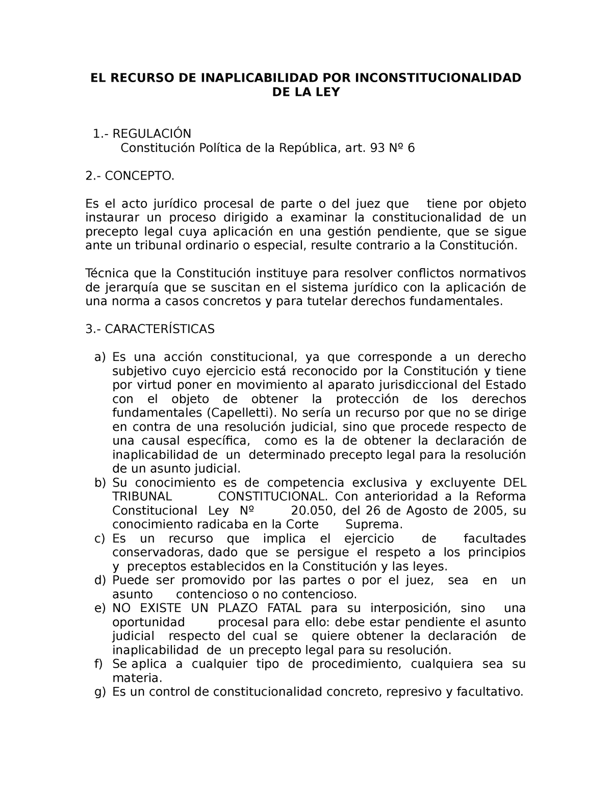 Modelo EL Recurso DE Inaplicabilidad POR Inconstitucionalidad DE LA LEY ...