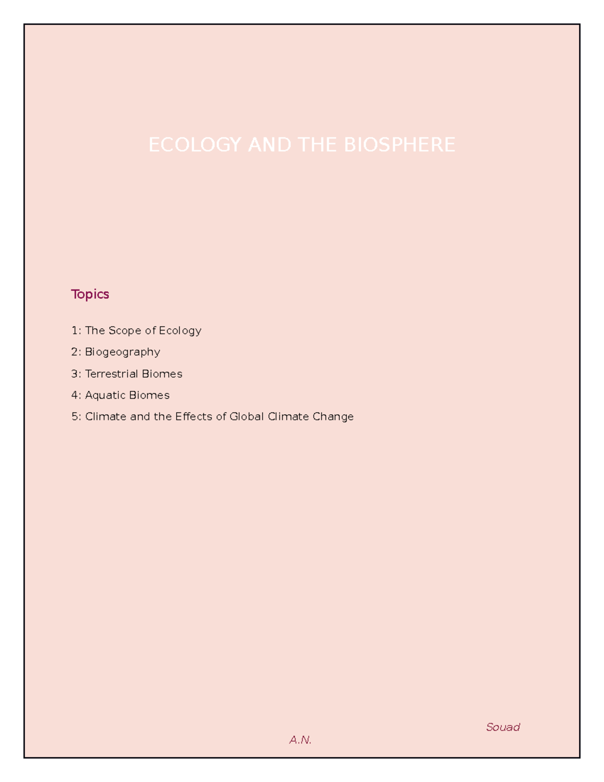 BIOL1122 Notes Chapter 44 - ECOLOGY AND THE BIOSPHERE Topics 1: The ...